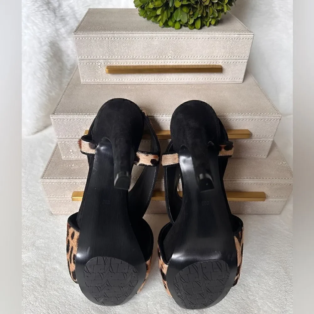 Diane Von Furstenberg Leopard Print Pony Hair Platform Heels – Size 8